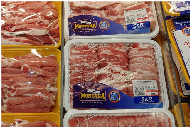필리핀의 정육점에서는 돼지고기를 포크밸리(리엠뽀), 햄 슬라이스, 포크찹, 아보도컷, 파타 등으로 분할하여 돼지고기를 판매