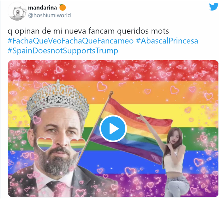 스페인 극우정당을 비판하기 위해 케이팝으로 만든 인터넷 밈- 출처: 트위터 계정 @hoshiumworld