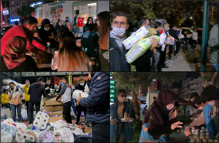 터키 이즈미르 지진 이재민들을 돕기 위한 자원봉사자들과 구호물품들 – 출처 : 통신원 촬영