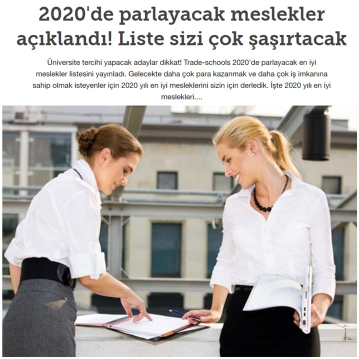 ‘여러분을 놀라게 할 2020년 떠오르는 직업 리스트’란 제목의 기사 – 출처 : Hurriyet