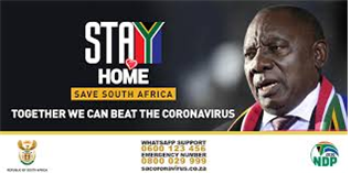 남아공 대통령의 ‘Stay Home’ 코로나19 포스터 – 출처 : 남아공정부 코로나바이러스 공식 홈페이지
