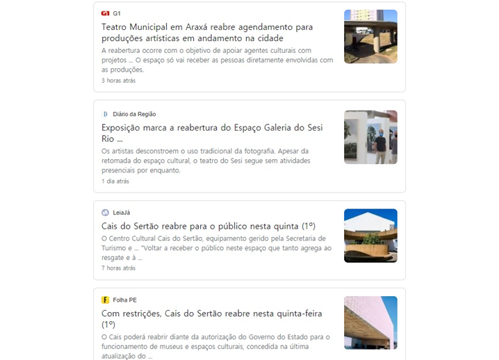 <최근 브라질 전역에서 문화시설들이 속속 재개관하고 있다 – 출처 : 구글 뉴스>