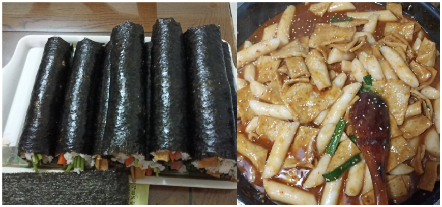 <신죽한글학교에서 학생들에게 간식으로 제공되는 한국 음식들>