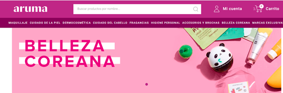 모회사가 COCA-COLA인 화장품 전문 체인 ARUMA 홈페이지의 “한국산 화장품” 섹션