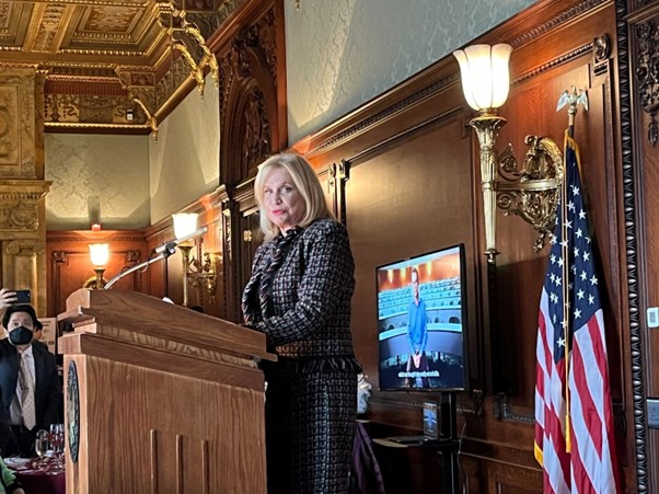 Photo: House member Carolyn Maloney giving a speech