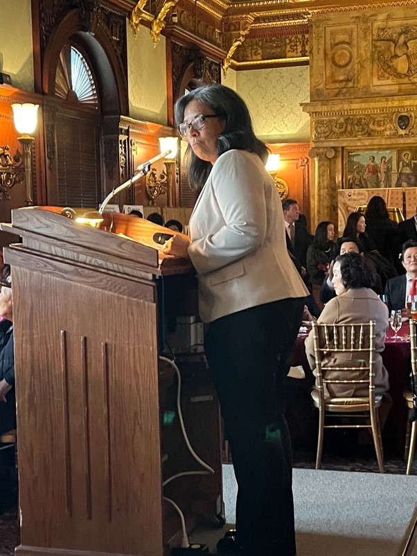 Photo: House member Marilyn Strickland giving a speech