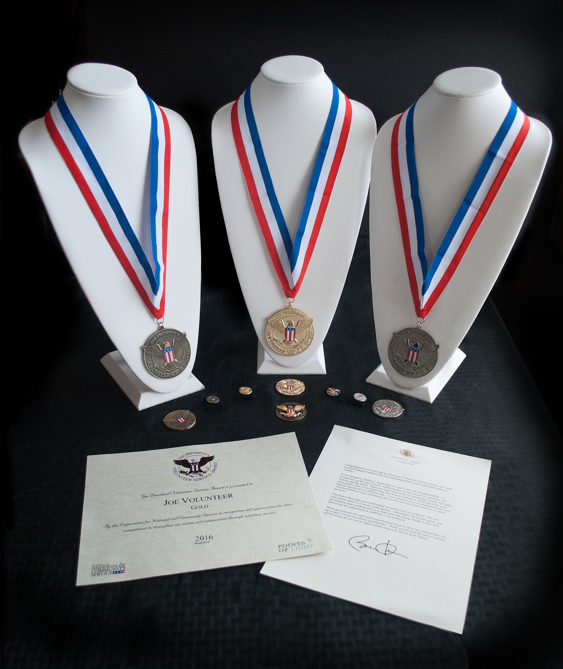Источник изображения: Сайт PVSA (https://presidentialserviceawards.gov/) Награды за службу делятся на золотые, серебряные и бронзовые медали в зависимости от количества волонтерских часов, а волонтерские часы различаются в зависимости от возраста.