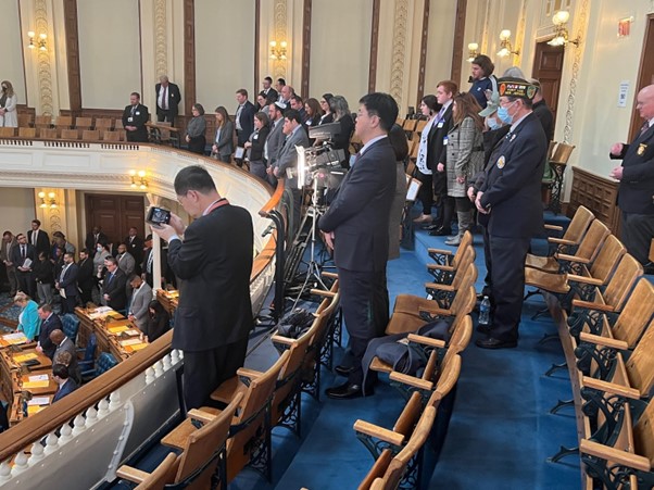 Photo: Koreans with ties to the legislation observing the vote at the New Jersey State House