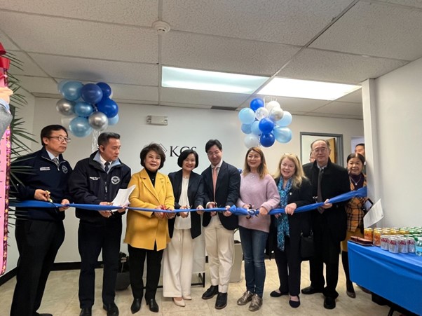 Local politicians and leaders of Korean American communities take part in ribbon-cutting ceremony for the opening of the KCS