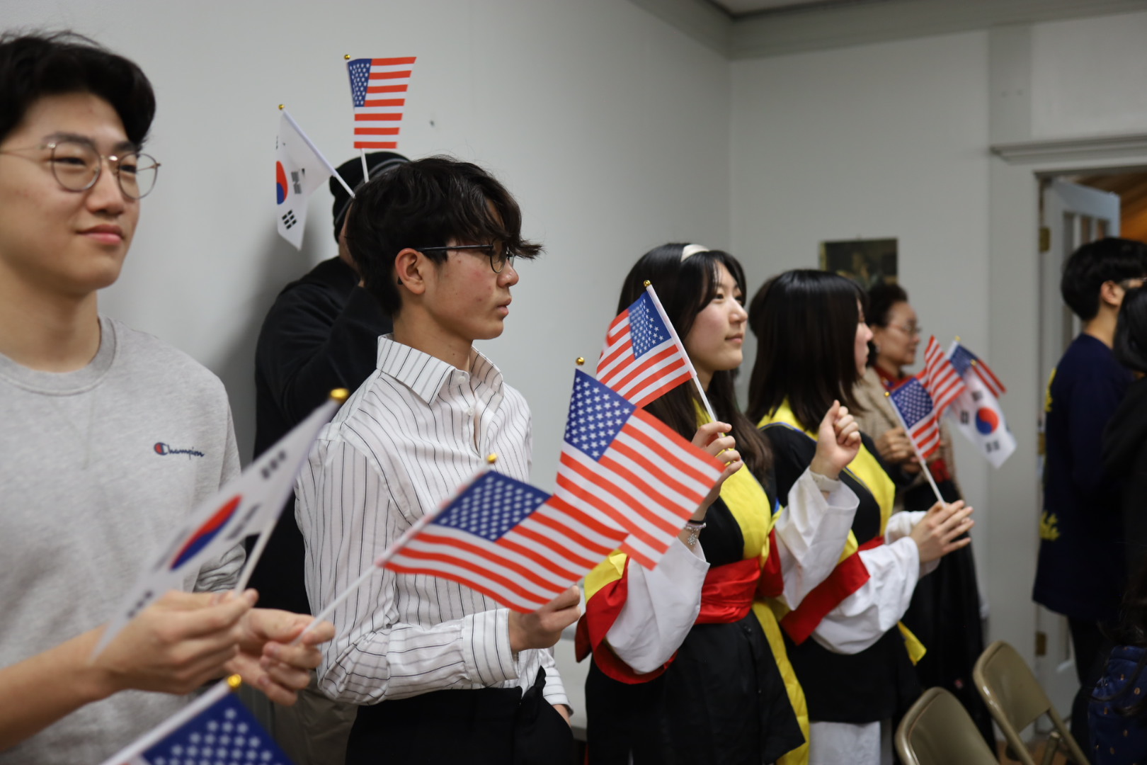 Participants of the ceremony celebrates the March 1 Independence Movement by giving three cheers for the nation.