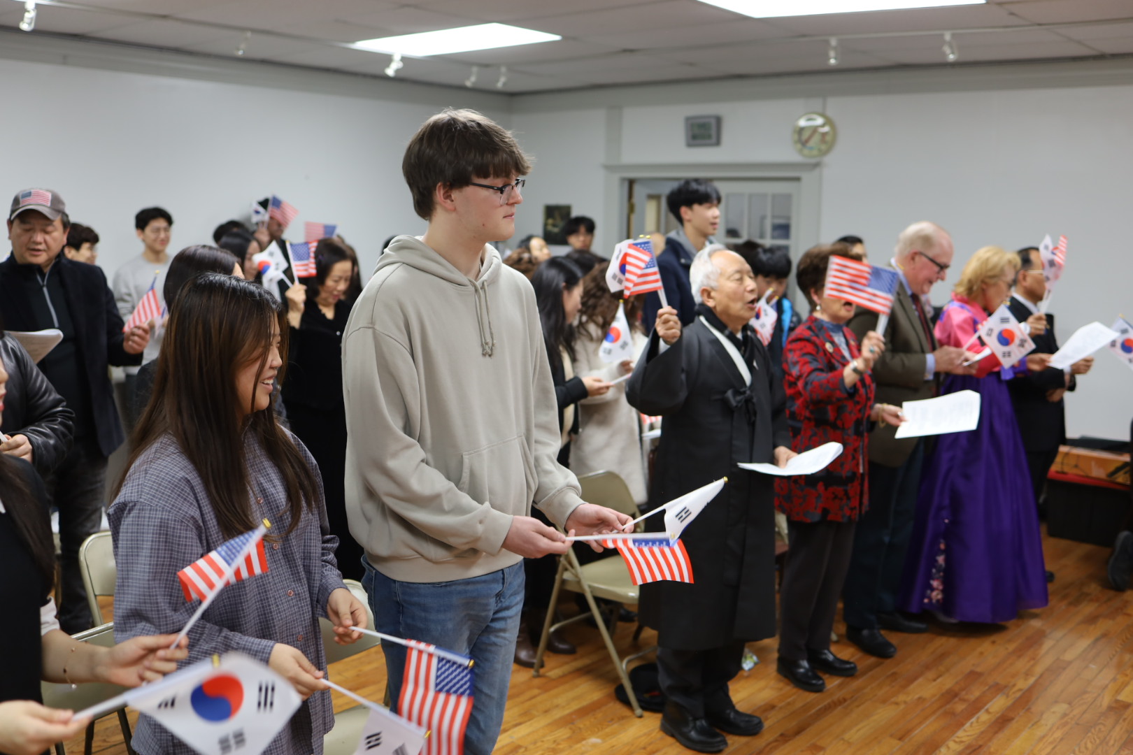 Participants of the ceremony celebrates the March 1 Independence Movement by giving three cheers for the nation.