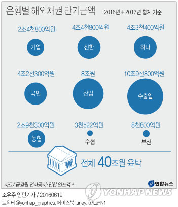 내년까지 갚아야 할 은행 해외채권 40조원 육박