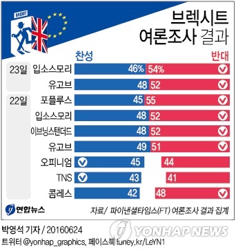 ″영국 국민투표서 52∼54% EU 잔류 선택″ 여론기관 예측(종합2보)
